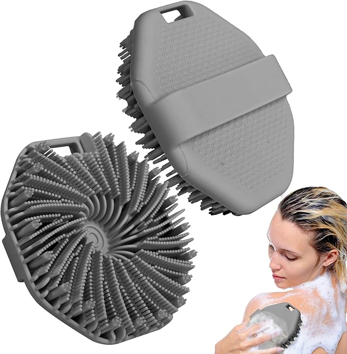 Silicone Body Scrubber, Exfoliating Body Scrubber for Sensitive Skin, SiliconeBody Scrubber Shower Brush, SiliconeBody Brush for Showering (Grey, 1Pcs)