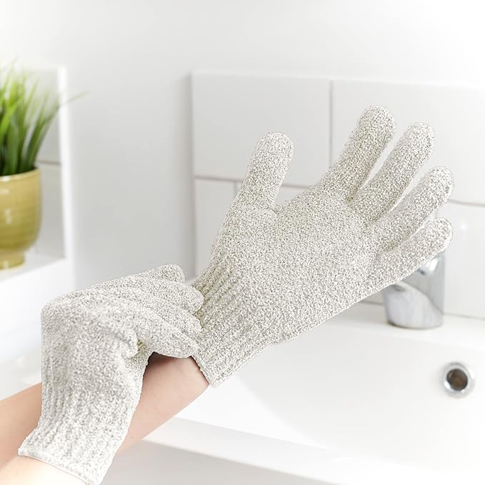 Temple Spring Exfoliating Glove, Rayon Bamboo Exfoliating Body Scrubber, Loofah Washcloth, Exfoliate Loofa Shower Scrubber, Body Exfoliator Scrub, Shower Loofah Bath Sponge - Off-White