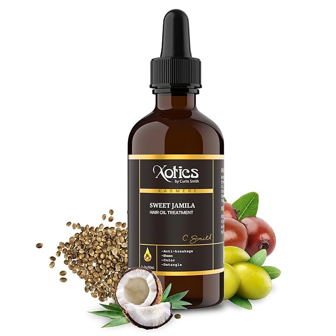 Xotics Sweet Jamila Hair Oil - Natural Hair Growth Oil with Hempseed, Argan, Olive & Coconut Oil for Curly Frizzy Hair & Dry Hair - Organic Hair Oil for Black women (2oz)