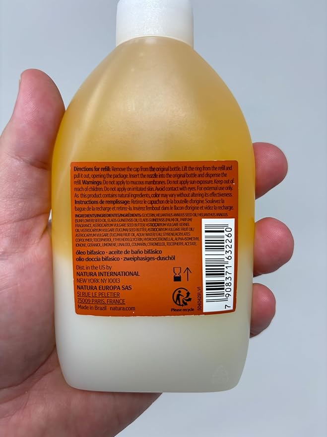 natura – Tukumã Hyaluronic Acid Boosting Biphase Shower Oil Refill - Replenishing in-Shower or Bath Body Oil - Anti-Signs of Aging - Skin Moisturizer - Brazilian Beauty Secrets - 6.7 fl oz (200ml)