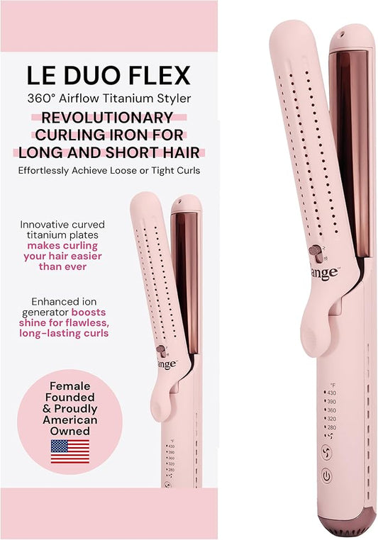 L'ANGE HAIR Le Duo Flex 360° Airflow Titanium Styler | Curling Iron with Adjustable Settings Creates Waves | Air Flow Styler Enhances Volume Locks | Dual Voltage Tool for All Hair Types (Blush)