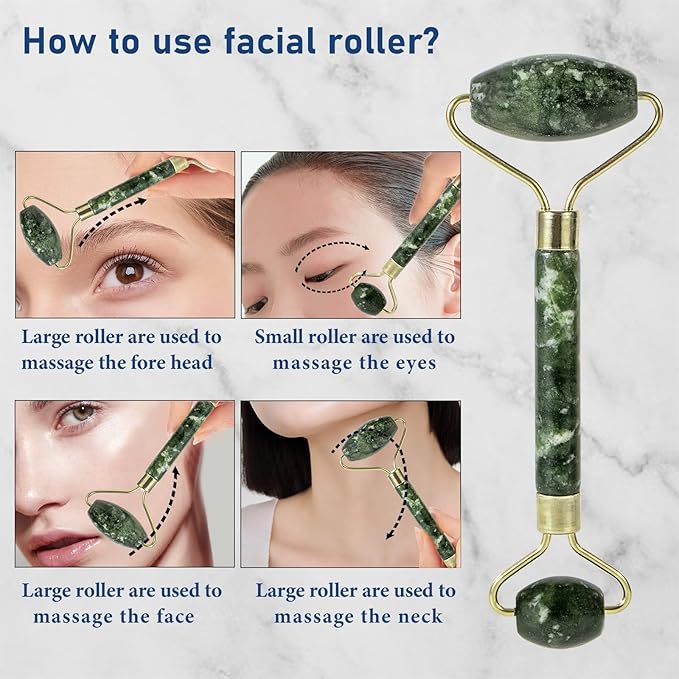 Face Brush 2 in 1, Silicone Facial Cleansing Exfoliating Brush Soft Bristles Pore Deep Cleansing, Jade Face Roller Skin Care Tools, Manual Dual Face Wash Scrub Brush Massaging Gift, Blue+Green