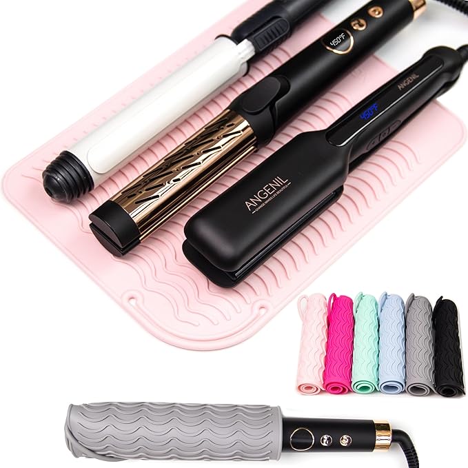 ANGENIL Pro Large Silicone Heat Resistant Mat for Curling Irons, Titanium Ceramic Flat Iron Hair Straightener and Hair Curler for Hot Hair Tools Mat Pouch 2-in-1, Iron Scald Accessories, 11.02" x 7.9"