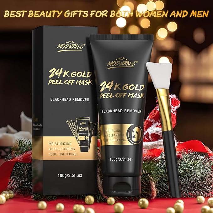 Blackhead Remover Mask, 24K Gold Peel Off Mask, Gold Facial Mask Anti-Aging, Deep Cleansing, Reduces Fine Lines＆ Wrinkles Great for All Skin, With Blackhead Remover Extractor Tools Kit & Brush