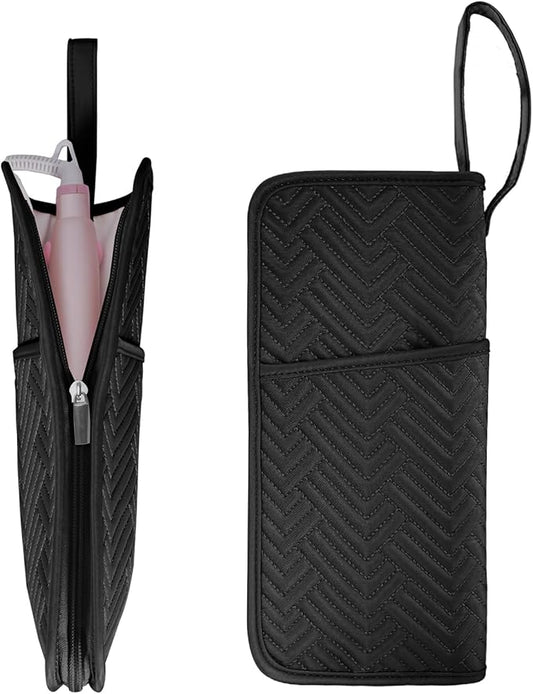 SITHON Hot Iron Holder & Mat, Heat Resistant Hair Tools Travel Bag Portable Hot Tools Organizer Cover Pouch for Curling Irons, Flat Irons, Hair Straightener and Styling Tools (Bag Only) (Black)