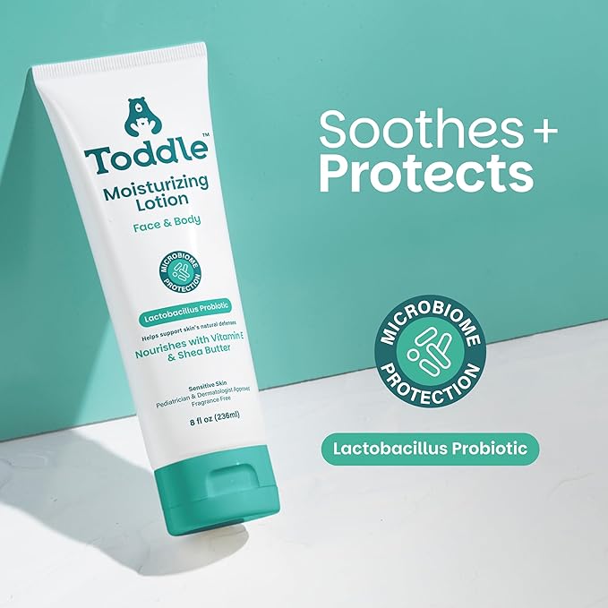 Probiotic Moisturizing Lotion for Face & Body, Eczema & Dry Skin Relief, Fragrance-Free with Vitamin E, Shea Butter for Sensitive Baby & Kids Skin, Pediatrician-Approved, 8oz