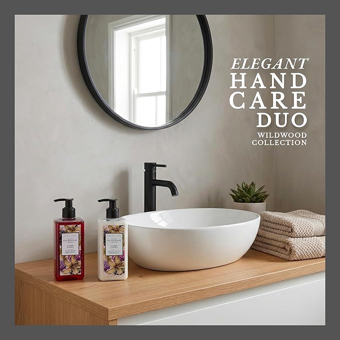 Pecksniffs Moisturizing Hand Wash and Hand & Body Lotion Caddy Set - WildWood Hand Care Duo Gift Set, Mulberry & Vanilla, Hard Box