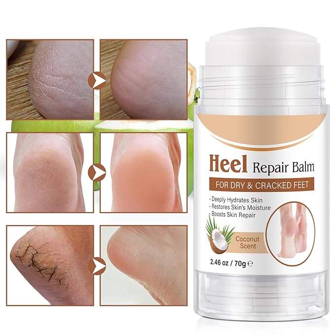 2 Pack Cracked Heel Treatment Balm Stick, Dry & Cracked Foot Repair for Instant & Intensive Moisturizing & Hydrating Heel with Aloe, Coconut Oil, Hyaluronic Aicd, Olive Oil, Coconut Scent|2.46 oz/70 g