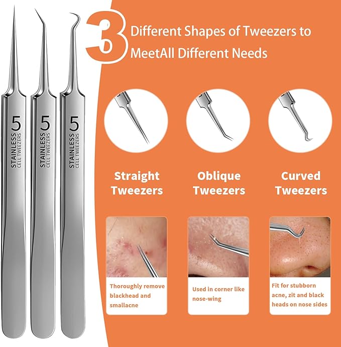 2025 Professional Pimple Popper Tool Kit, 20 PCS Blackhead Remover Tools，Blackhead Remover Comedone Extractor Tools for Removing Zit on Face - Acne Removal Kit with Metal Case (Silver)