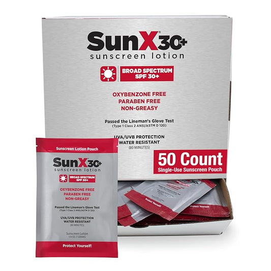 CoreTex Sun X 30+ SPF Individual Sunscreen Packets Travel Size - Pack of 50 Paraben, Oxybenzone, & Oil Free Broad Spectrum Sunscreen - No White Cast and Water Resistant Up to 80 Minutes