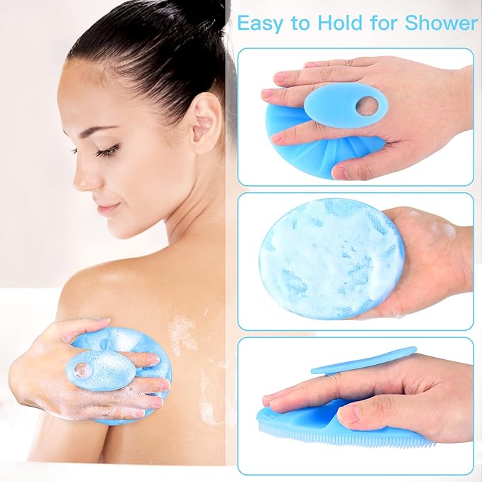 INNERNEED Food-Grade Soft Silicone Body Cleansing Brush Shower Scrubber, Gentle Exfoliating and Massage for All Kinds of Skin (Blue+Dark Green)