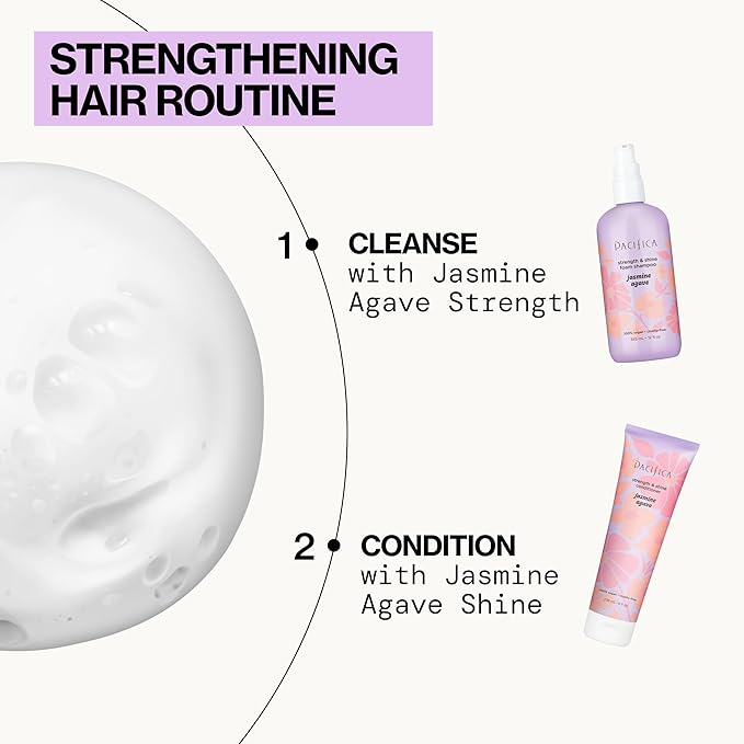 Jasmine Agave Strengthening Shampoo & Conditioner Set – Clean Vegan Shampoo & Conditioner for Weak Or Brittle Hair (Including Color-Treated), Stronger, Shinier Strands, No Silicones or Parabens