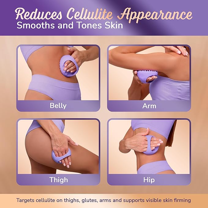 Anti-Cellulite Silicone Massager Brush - Deep Tissue Body Scrubber for Cellulite Remover, Skin Firming & Lymphatic Drainage - Exfoliating Massage Tool with Grip Handle for Legs & Body - Purple