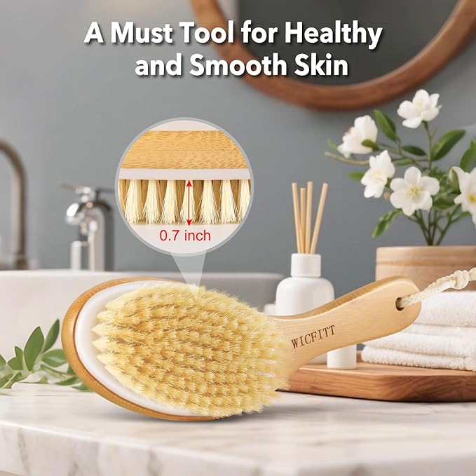 Dry Brushing Body Brush, Exfoliating Dry Brush with Boar Bristles, Soft Shower Brush for Cleaning Body, Improving Blood Circulation and Lymphatic Drainage,Skin Care Brush(Bamboo Handle)