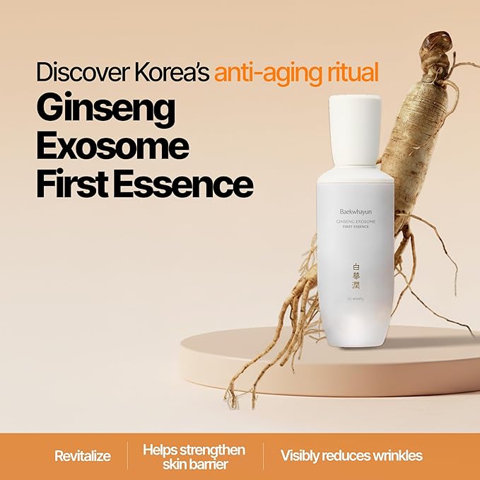 Ginseng Exosome First Essence | 5% Ginseng Extract Targets Wrinkle & Dullness, Hydrating, Barrier Supporting, Nourishing, Dark Spot Remover for Face, Korean Anti-Aging Serum (100ml / 3.38 fl. oz.)