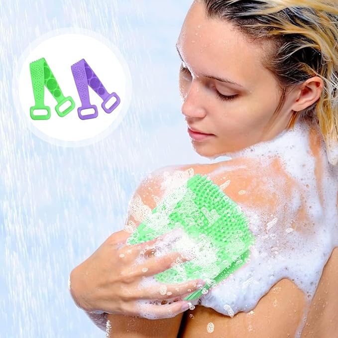 Silicone Body Scrubber for Shower,Silicone Back Body Scrubber with Handle,27.5 Inch Exfoliating Deep Clean Bath Body Brush Scrubber for Men and Women-2 PCS