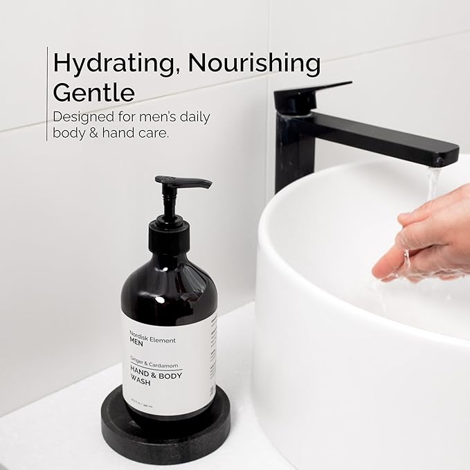 Nordisk Element Men’s Hand & Body Wash | Ginger & Cardamom Cleanser with Quince & Betaine | Hydrating Vegan Cruelty-Free Mens Shower Gel & Bodywash | Pump, Natural Shower Gel for Men | 16.5 fl oz