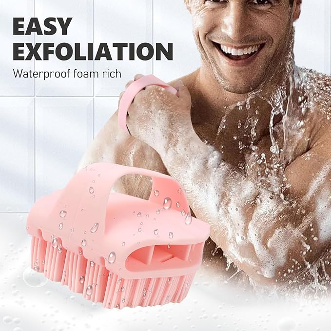 Silicone Body Scrubber with Handle - Exfoliating Shower Brush for Men & Women, Travel-Friendly & Quick-Dry, Soft Silicone Loofah Alternative for All Skin Types (Pink)