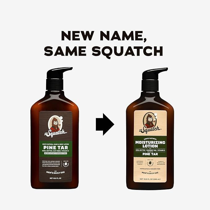 Dr. Squatch Natural Hand and Body Lotion for Men - Made with Shea Butter, Coconut Oil, Vitamin E for 24-Hr Moisturization - Pine Tar (10 fl oz, 2-Pack)