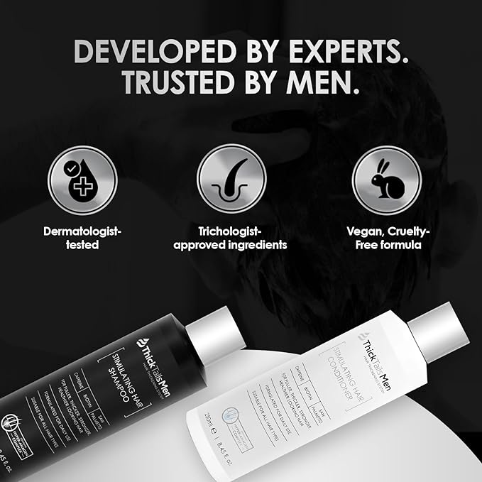 ThickTails Men's Hair Growth Shampoo & Conditioner for Thinning Hair | Caffeine, Biotin, Saw Palmetto | Dual Pack for Stronger, Fuller, Healthier Hair | Sulphate-Free, Vegan-Friendly, USA Compliant