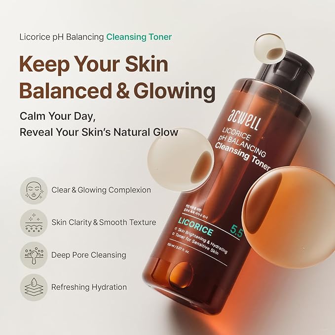 ACWELL Licorice pH Balancing Cleansing Toner 5.07 fl.oz. - PH5.5 Hydrating Makeup Cleansing Astringent - Skin Clearing, Reduce Pigmentation, Acne and Dark Spots