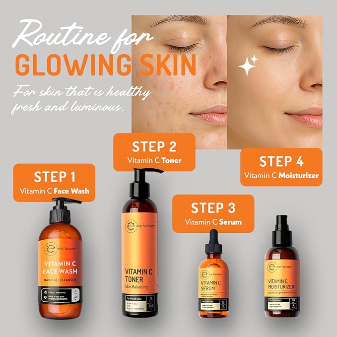 Eve Hansen Vitamin C Cleanser Face Wash | Anti Aging Facial Cleanser for Fine Lines, Age Spots, Dark Circles | Cruelty Free Skin Care Cleansing Gel with Aloe Vera, Vitamin E (4 oz)