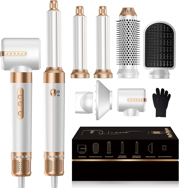Hair Dryer Brush 7 in ONE, Powerful Blow Dryer Brush with Air Curler for Hair, Brush Blow Dryer with Diffuser, Ionic Hot Air Brush Fast Dry, Volumize, Curls, Straight, Hair Styling Tools 100-120V