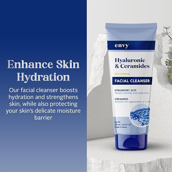 Envy Facial Cleanser with Hyaluronic Acid & Ceramides - Hydrating, Moisturizing & Radiance-Boosting - Clean, Cruelty-Free Korean Skin Care for All Skin Types - Dermatologist Tested - 6.76 oz