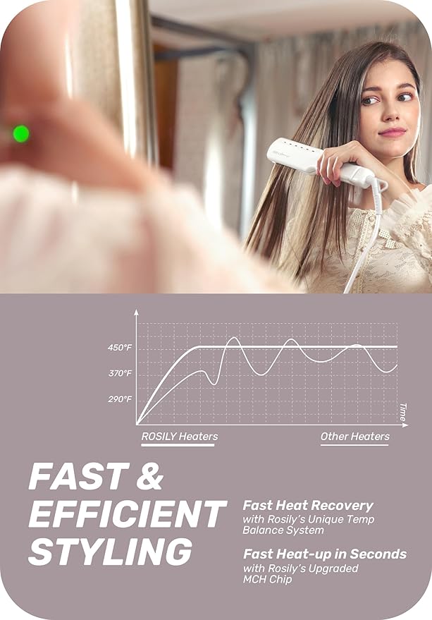 ROSILY Nano Titanium Flat Iron | 1.75 Inch Wide Hair Straightener, Dual Voltage 100-240V, Adjustable Temperature Suitable for All Hair Type, Instant Heat Up