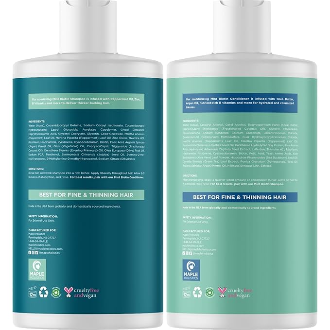 Volumizing Biotin Shampoo and Conditioner Set - Sulfate Free Shampoo and Conditioner for Dry Damaged Hair Care - Thinning Hair Shampoo and Conditioner with Nourishing Biotin and Argan Oil (Mint)