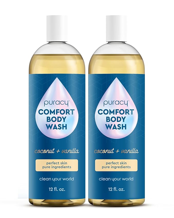Puracy Body Wash, Natural Body Wash, 98.6% Pure Plant Ingredients, Moisturizing Shower Gel for Women Men Kids, Body Soap for Dry Sensitive Skin. Gently Scented with Coconut & Vanilla 12 Oz (2-Pack)