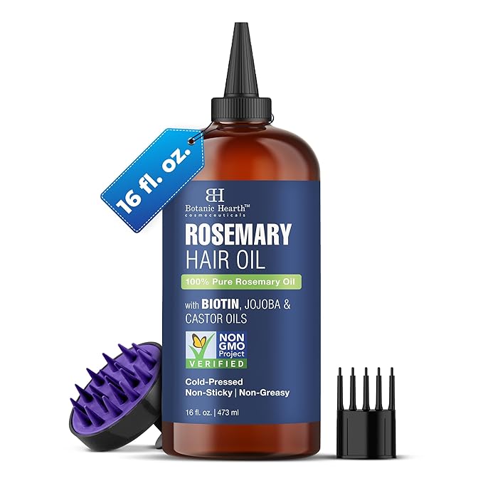 Botanic Hearth 100% Pure Rosemary Oil for Hair Growth | Infused with Biotin, Jojoba & Castor Oil | Hair Oil Repairs Dry Damaged Hair, Strengthening, Healthier - Hair Tonic, 16 fl oz