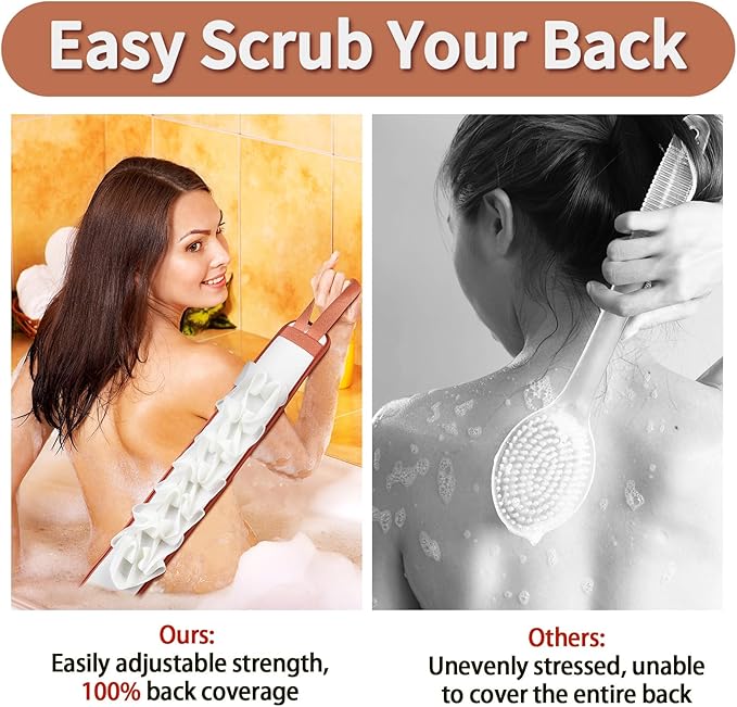 Deep Exfoliating Bath Set 3PCS: 2 Super Soft Sunflower Suction Cup Bath Balls, & 2-in-1 Long Exfoliating Shower Towel, Body & Back Scrubber Exfoliator, Body Massage Scrub & Shower Loofah Sponge