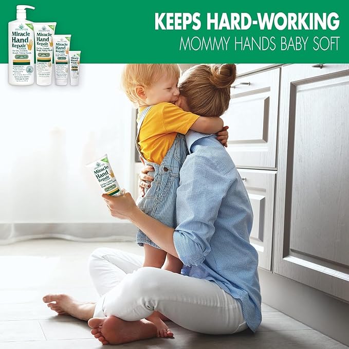 Miracle Hand Repair Cream for Dry Cracked Hands (8 oz & 1 oz) Best Healing Hand Cream with 60% Aloe Vera - Non-Greasy Moisturizer for Working Hands - Fast Absorbing Lotion for Extremely Dry Skin