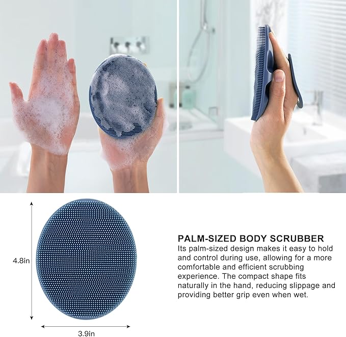 Food-Grade Soft Silicone Body Cleansing Brush Shower Scrubber, Gentle Exfoliating and Massage for All Kinds of Skin (Dark Blue)
