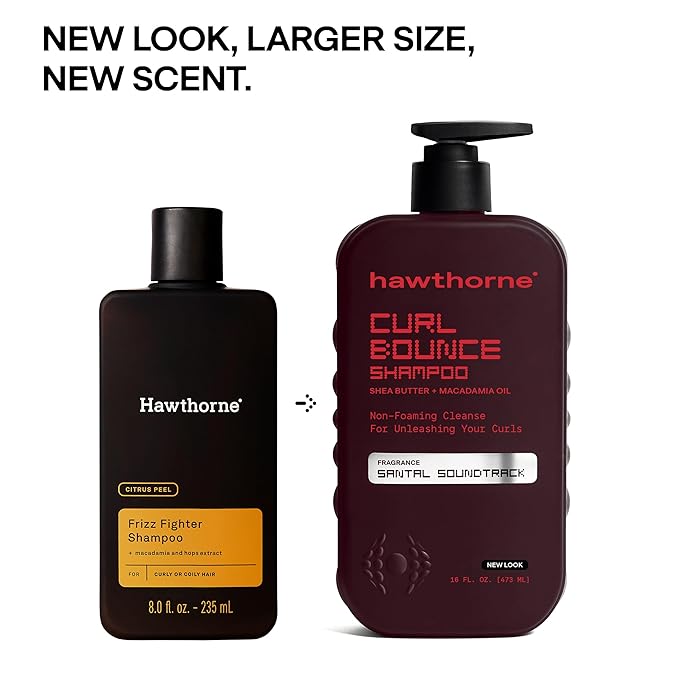 Hawthorne Curl Bounce Men's Curly Hair Shampoo and Conditioner Set. Sulfate Free Shampoo and Conditioner with Shea Butter and Macadamia Oil For Healthy, Hydrated Hair. Sandalwood Scent. 16 oz. each.
