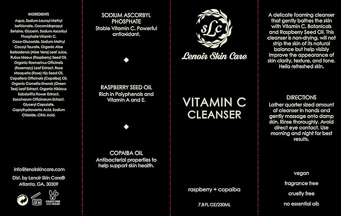 Vitamin C Cleanser (7.8 fl.oz/230ml) | Non Drying Facial Cleanser | Clean Skincare Solution | Natural & Gentle Face Cleanser for Men and Women | For All Skin Types | Luxury Collection