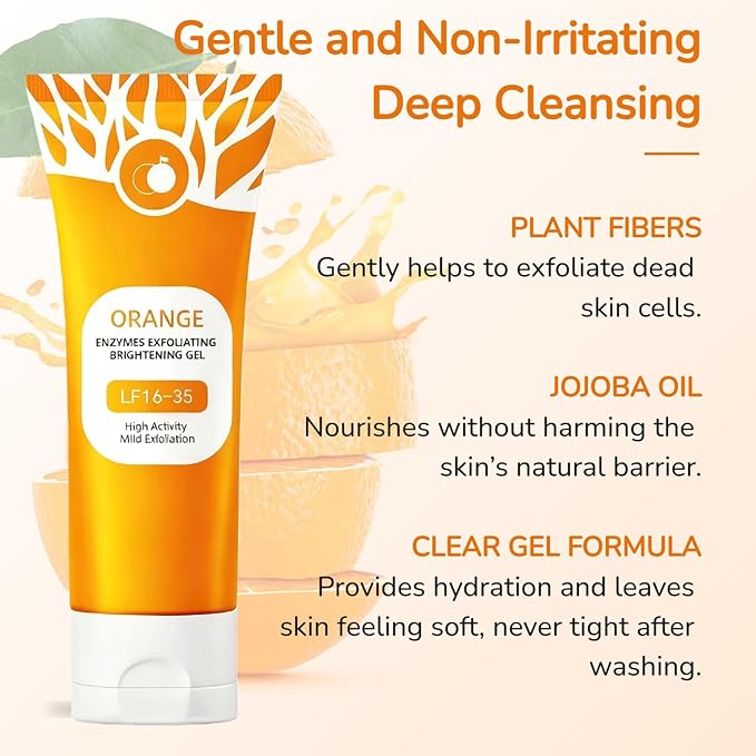 Orange Exfoliating Gel for Face & Body, Deep Cleansing Peeling Gel, Helps Unclog Pores & Moisturize Skin, Gentle Exfoliator for Dullness, All Skin Types (1)
