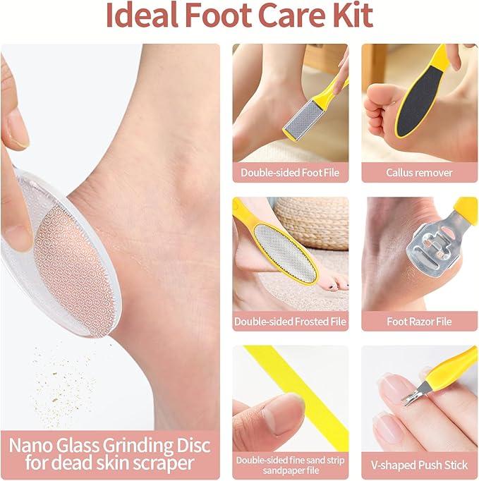Electric Foot Callus Remover, Rechargeable Electric Callus Remover for Feet with 3 Speed, 9 in 1 Pedicure Kit with Nano-Glass, Waterproof Professional Foot File for Dead, Hard, Cracked Skin(Yellow)