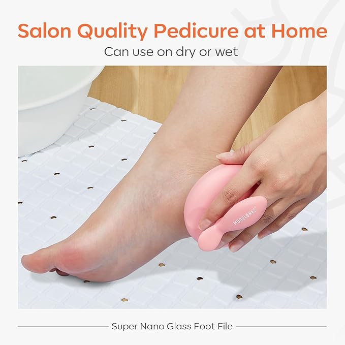 Modelones Glass Foot File, Professional Foot Scrubber and Callus Remover, Heel Scraper for Cracked Heels, Dead Skin Remover, Foot Buffer for Soft Feet, Safe Pedicure Tool with Anti-Slip Handle