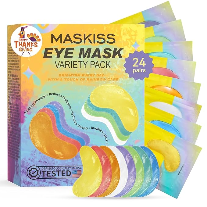 Under Eye Patches Variety Pack (24 Pairs), Stocking Stuffers for Women, Eye Masks for Dark Circles Puffy Eyes With 8 Colors (3 Pairs/Color), Vegan Skin Care Gifts for Teen Girls