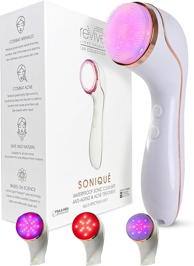 reVive Light Therapy Lux Collection Soniqué Cleanser, Sonic Face Cleanser Brush with Medical-Grade Red Light Therapy for Face, Water-Resistant