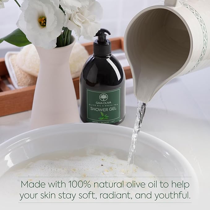 GAIA Oliva Olive Oil Shower Gel – Natural Body Wash with Green Tea, Hydrating, Moisturizing Body Wash for Women & Men, Plant-based Bath & Shower Gel for Dry Skin, 16.9 Fl Oz (Pack Of 1)