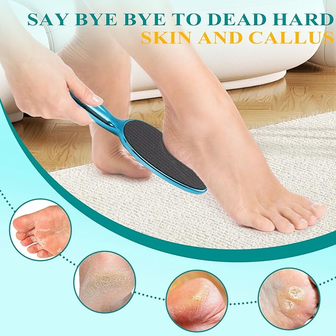 Glass Foot File, Foot Scrubber for Hard Skin Remover - Foot Callus Remover, Pedicure Tools for Feet Dead Skin, Foot Care for Women and Men, Gentle Effective Heel Scraper (Blue)