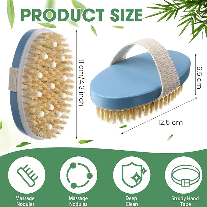 Gejoy 10 Pcs Dry Brushing Body Brush Exfoliating Brush with Massage Nodule Dry Skin Body Scrubber for Shower Bath Back Circulation Improvement Dead Skin Exfoliator (4.92 x 2.56 Inches,Sky Blue)