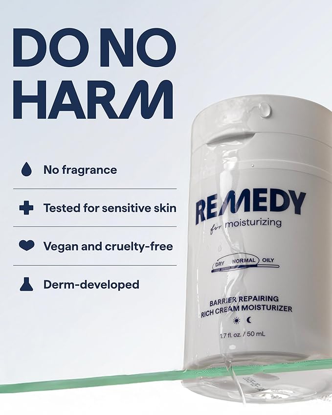 Remedy for Rich Moisture - Barrier Repairing Rich Cream Moisturizer for Normal to Dry Skin - Quadruple Ceramide Complex, Peptides, Squalane, Glycerin- By Dermatologist Dr. Shah, 1.7 fl. oz