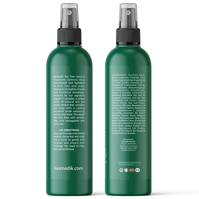 Pure Tea Tree Oil Leave In Conditioner Detangler Spray, Frizz Control, Intensive Dry & Itchy Scalp Treatment, Anti Dandruff & Scalp Psoriasis Relief, Men & Women, Paraben & Sulfate Free