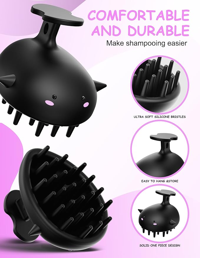 Scalp Massager Hair Growth Shampoo Brush, Silicone Scalp Scrubber Shower Scalp Brush for Hair, Head Massager Scalp Exfoliator for Dandruff Removal, Wet Dry Scalp Massage Tool for Hair Care, Black