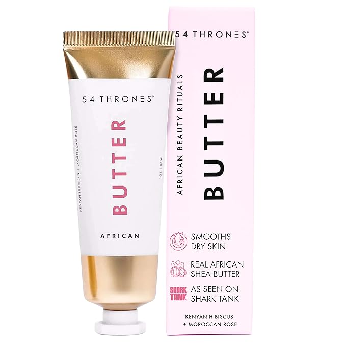 54 Thrones Mini African Beauty Shea Butter, Intensive Dry Skin Support, Moisturizing Body Butter for Women, Moisturizing Body Balm and Cream, Locks in Moisture, Kenyan Hibiscus + Moroccan Rose, 1 oz