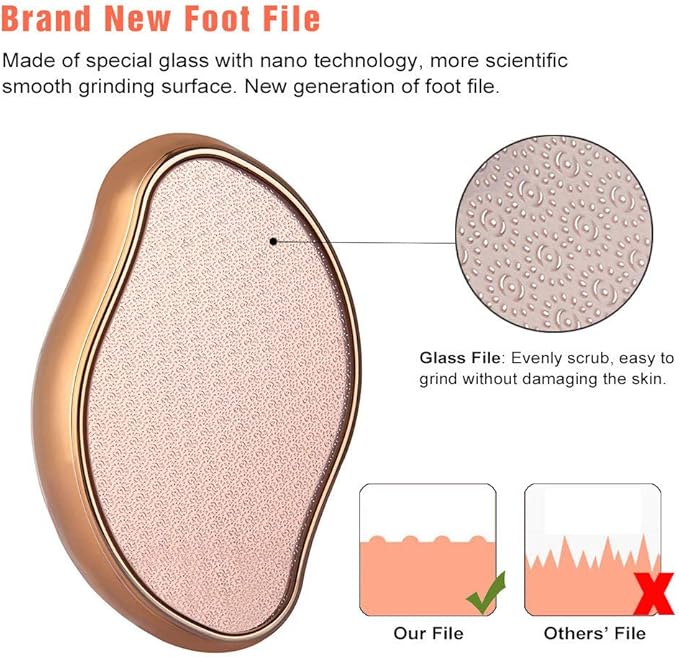BEZOX Glass Foot File Callus Remover, Crystal Pedicure Foot Scrubber for Travel Use, Portable Handheld Sized Foot Scraper for Cracked Heel - Shinning Golden